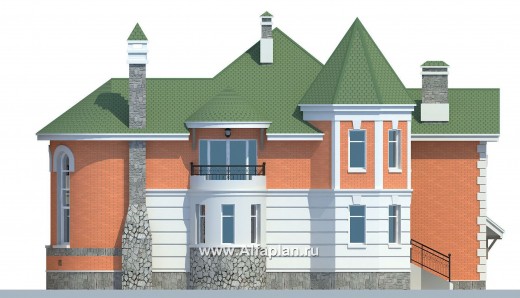Проекты домов Альфаплан - «Паркон» - коттедж с угловой башенкой - превью фасада №3