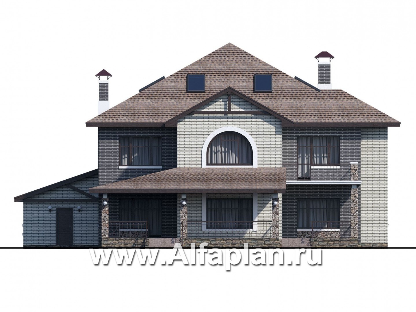 Проекты домов Альфаплан - «Демидов» - респектабельный особняк с гаражом на два автомобиля - изображение фасада №4