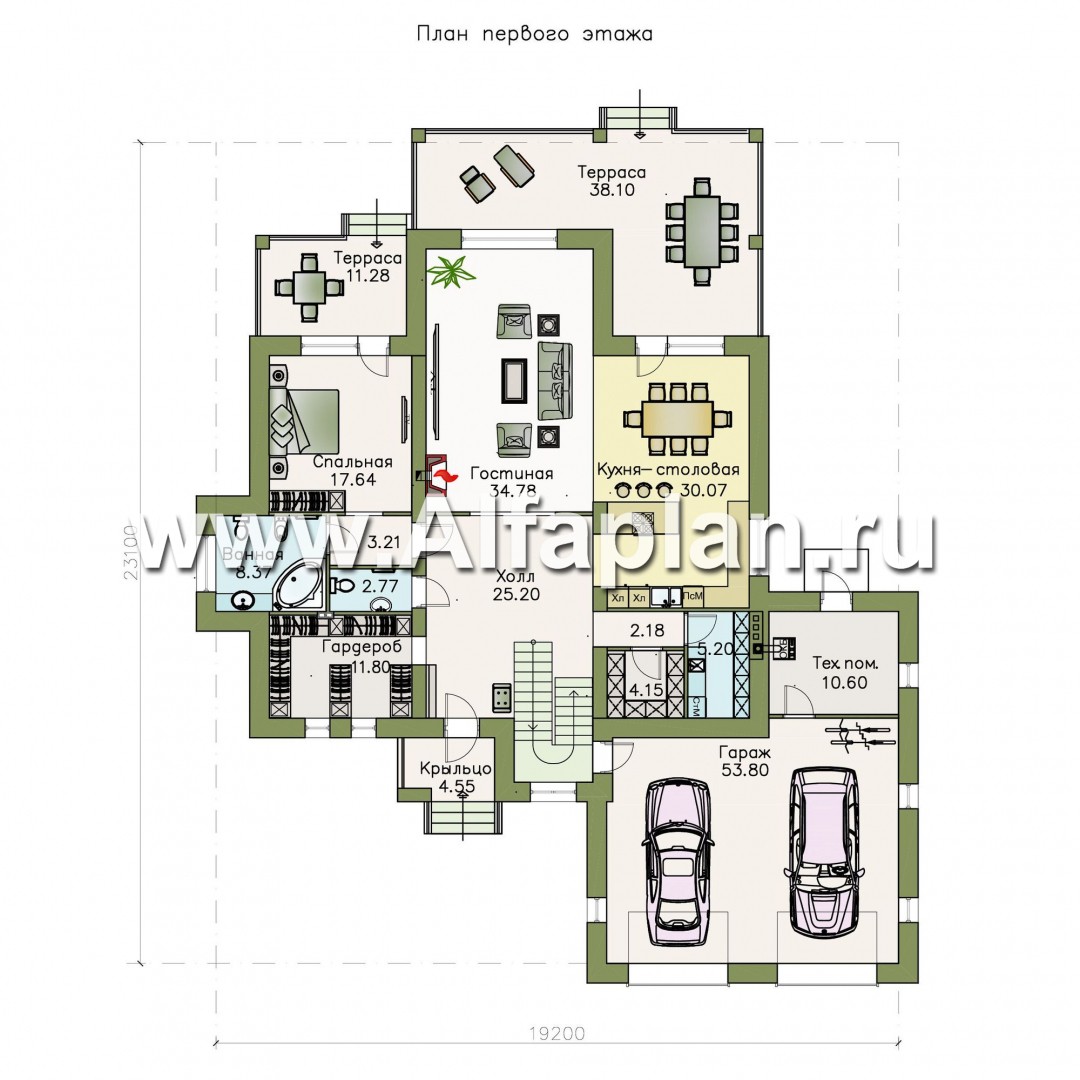 Проекты домов Альфаплан - «Демидов» - респектабельный особняк с гаражом на два автомобиля - план проекта №1