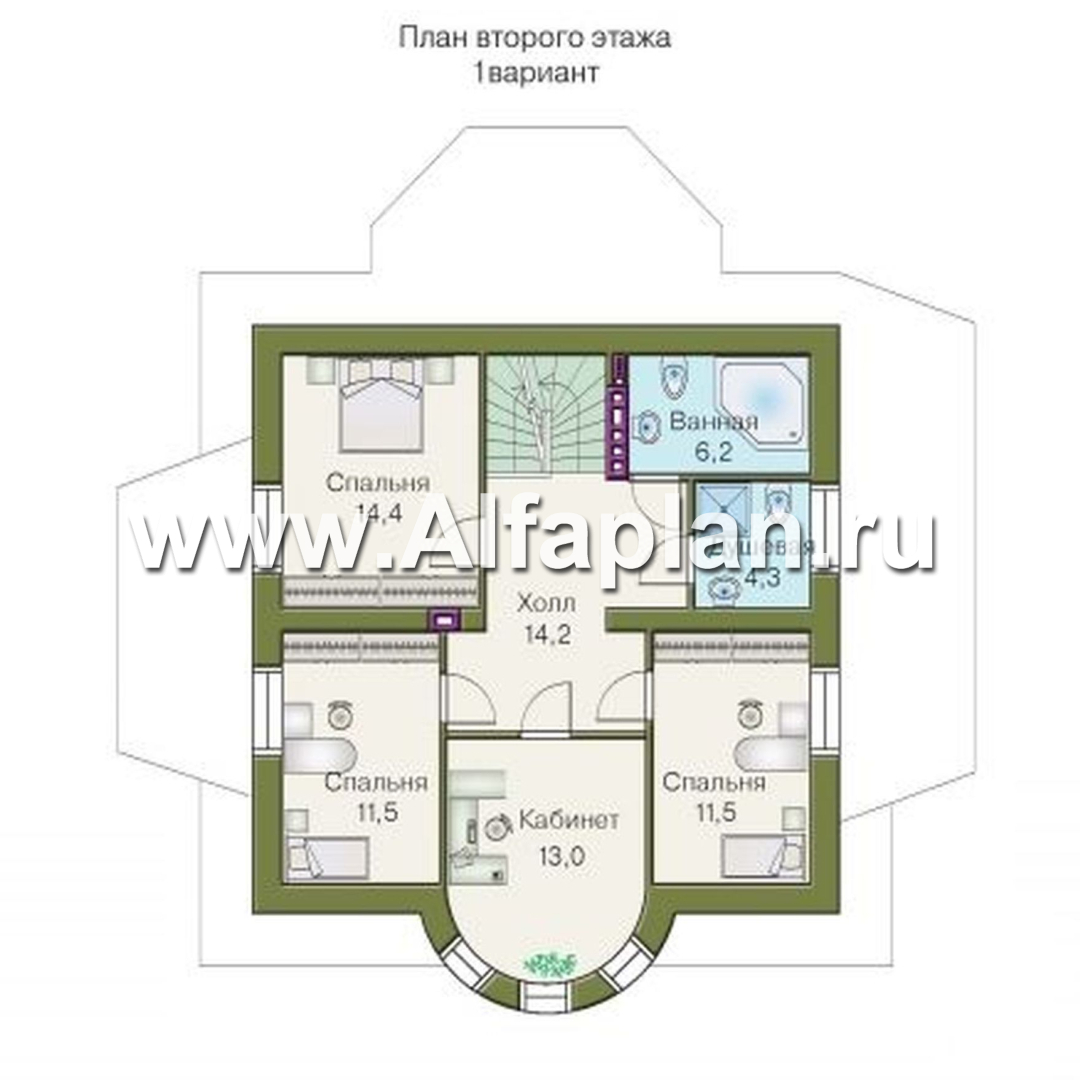 Проекты домов Альфаплан - «Петит» - проект дома с полукруглым эркером - план проекта №2