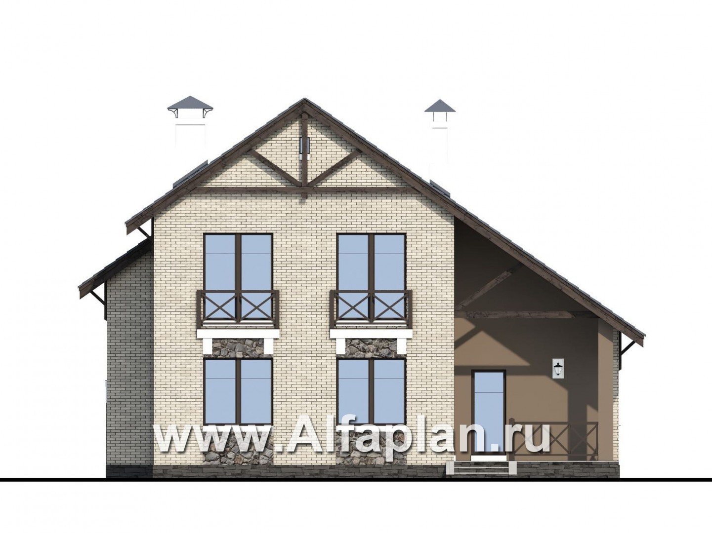 Проекты домов Альфаплан - «Простор» - компактный кирпичный дом с просторной гостиной - изображение фасада №4