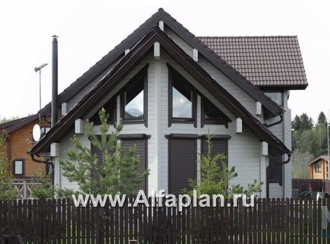 Проекты домов Альфаплан - «Новая Традиция» — деревянный дом с треугольной верандой - превью дополнительного изображения №2