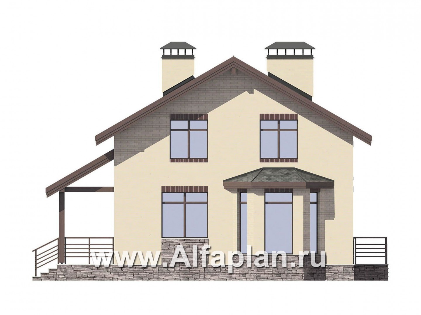 Проекты домов Альфаплан - Небольшой дом для большой семьи(6 спален) - изображение фасада №1