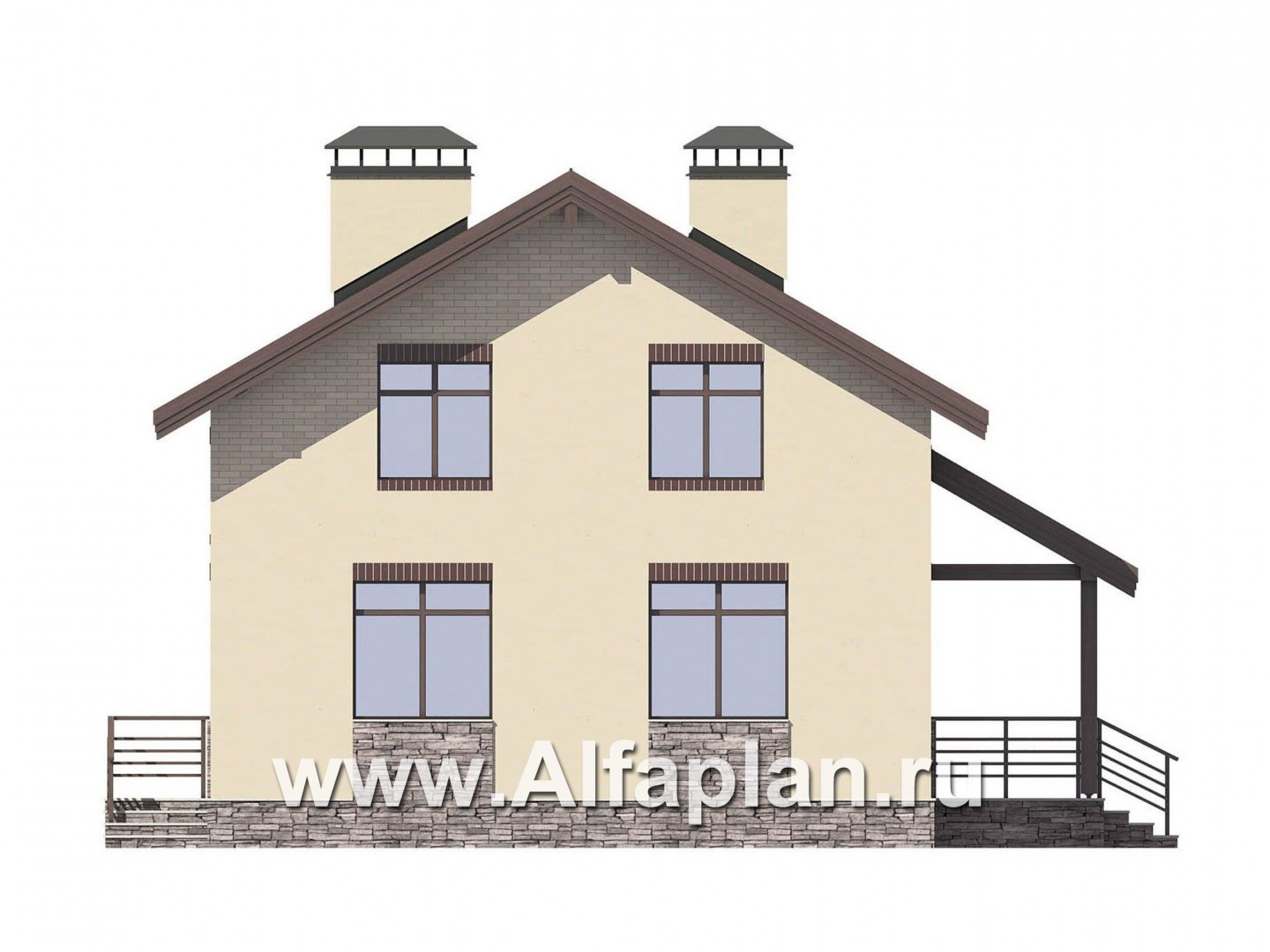 Проекты домов Альфаплан - Небольшой дом для большой семьи(6 спален) - изображение фасада №2