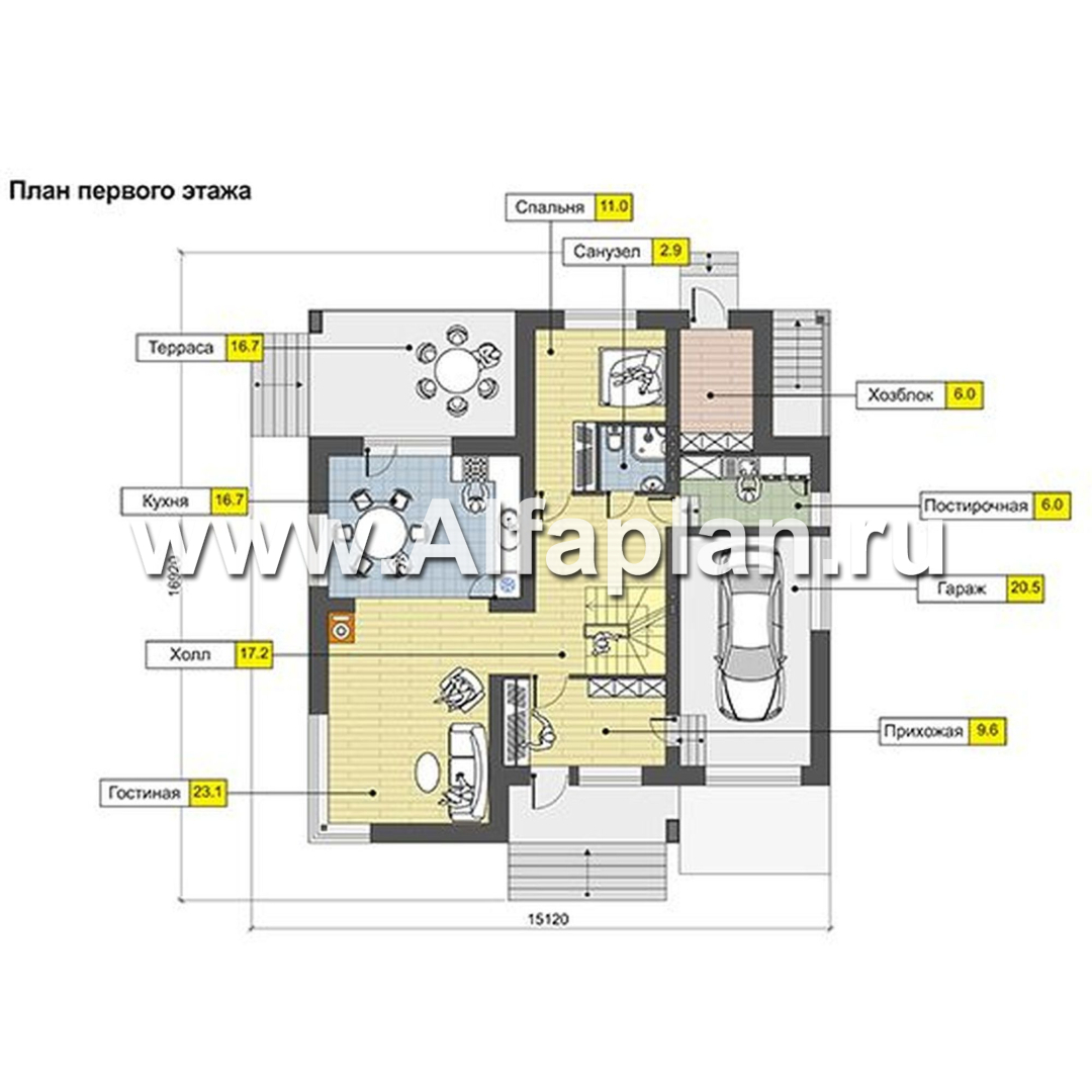 Проекты домов Альфаплан - Современный коттедж с гаражом и бильярдной - план проекта №2