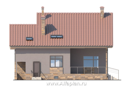 Проекты домов Альфаплан - Современный коттедж с гаражом и бильярдной - превью фасада №3