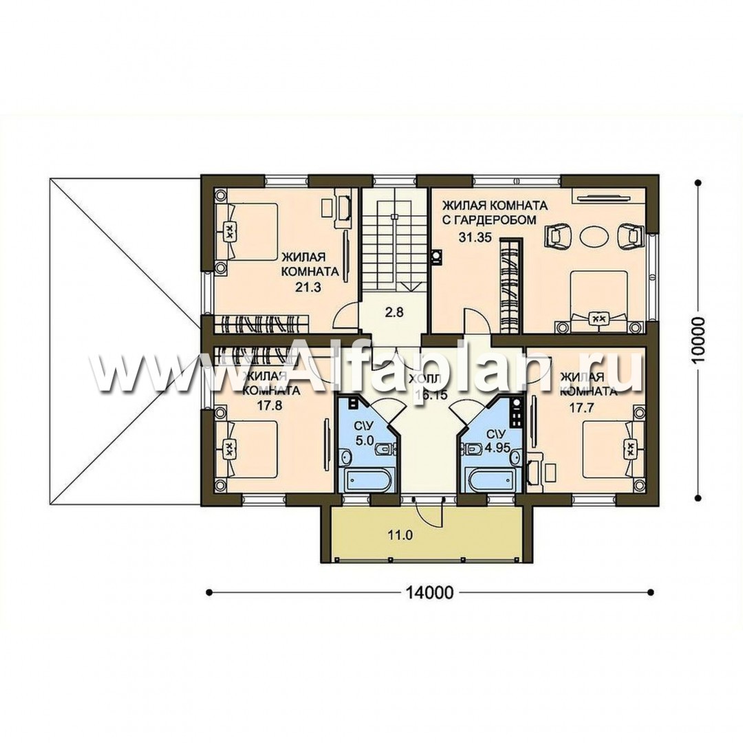 Проекты домов Альфаплан - Двухэтажный дом с гаражом - изображение плана проекта №2