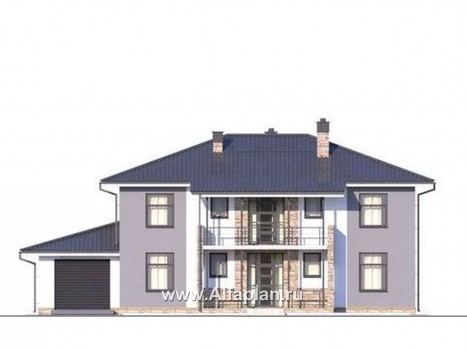 Проекты домов Альфаплан - Двухэтажный дом с гаражом - превью фасада №1