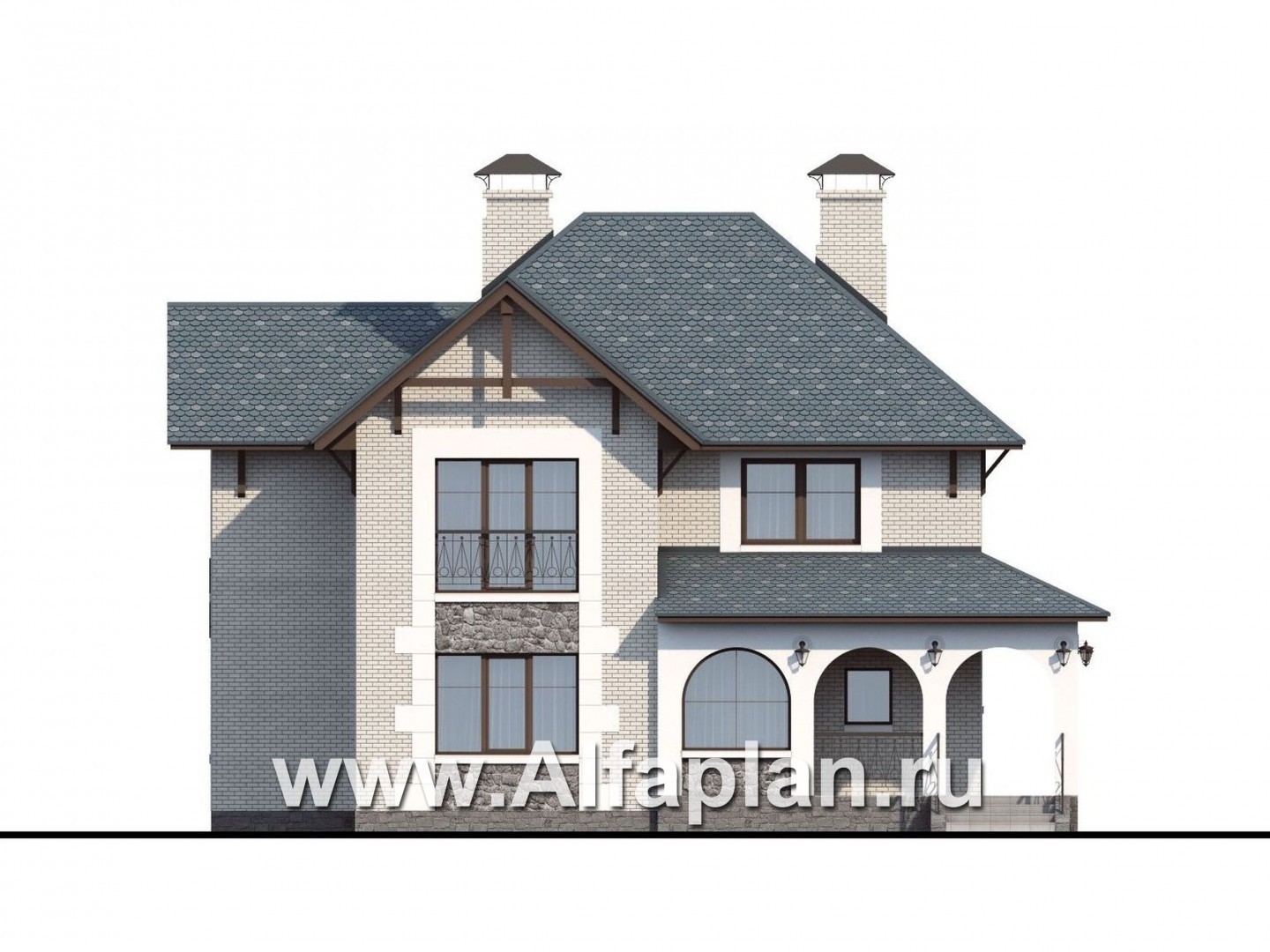 Проекты домов Альфаплан - «Реноме» - коттедж с красивой галереей и большой террасой - изображение фасада №1