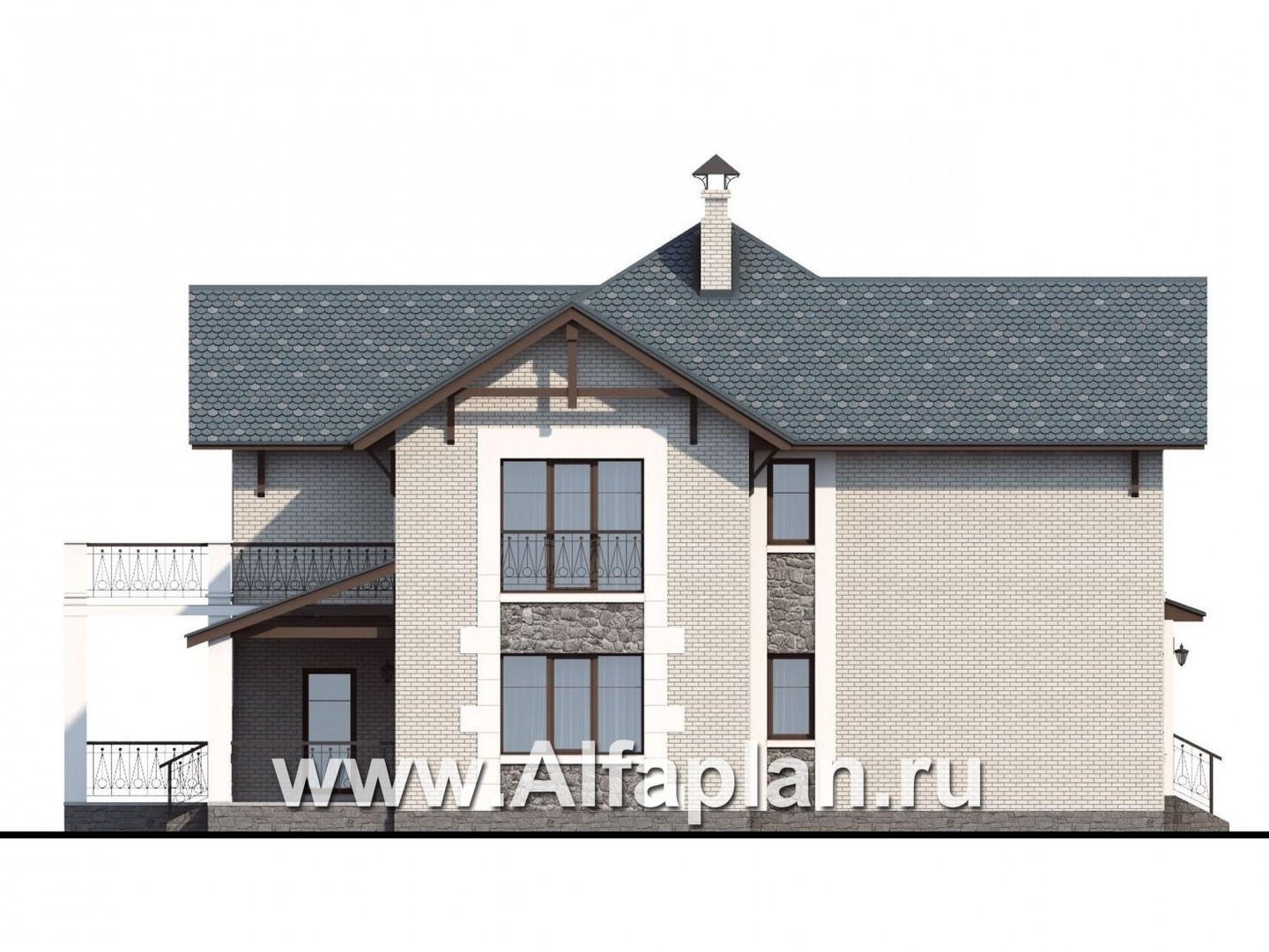 Проекты домов Альфаплан - «Реноме» - коттедж с красивой галереей и большой террасой - изображение фасада №3