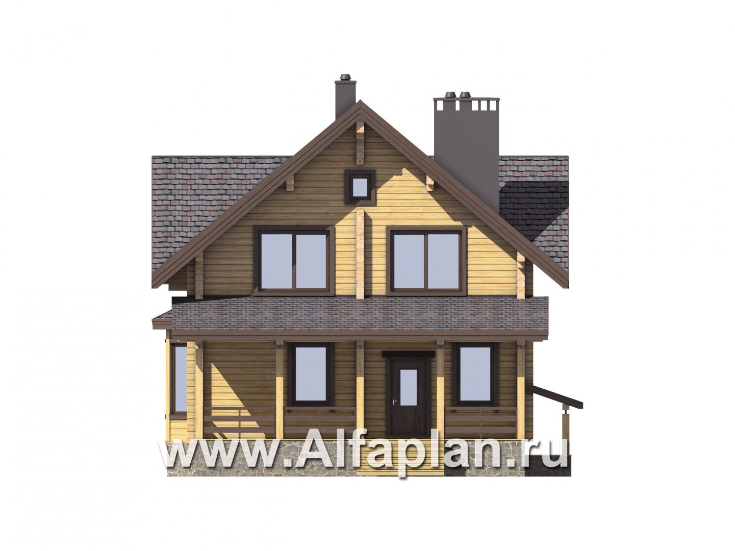 Проекты домов Альфаплан - Компактный деревянный дом с цоколем - изображение фасада №1