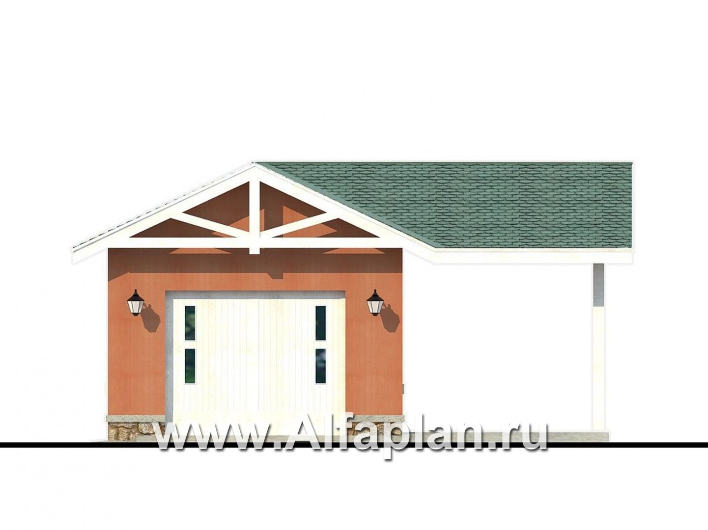 Проекты домов Альфаплан - Закрытый гараж и навес для авто - изображение фасада №1