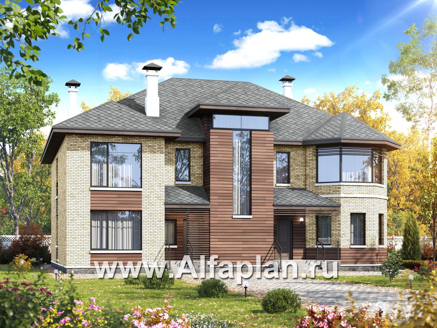 Проекты домов Альфаплан - Проект эксклюзивного двухэтажного дома - основное изображение