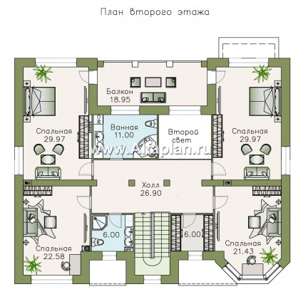 Проекты домов Альфаплан - Проект эксклюзивного двухэтажного дома - превью плана проекта №2