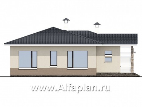 Проекты домов Альфаплан - «Мелета» - компактный и уютный одноэтажный дом с двумя спальнями - превью фасада №3