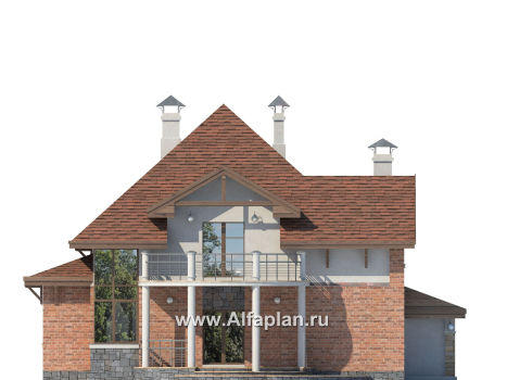 Проекты домов Альфаплан - «Брилланте» - яркий  коттедж из кирпичей с пирамидальной кровлей - превью фасада №4