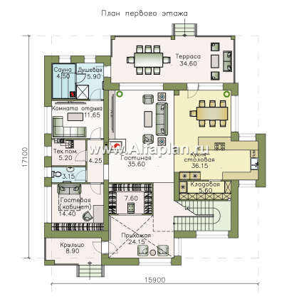 Проекты домов Альфаплан - « Альстер» — трехэтажный коттедж с эксплуатируемой кровлей - превью плана проекта №1