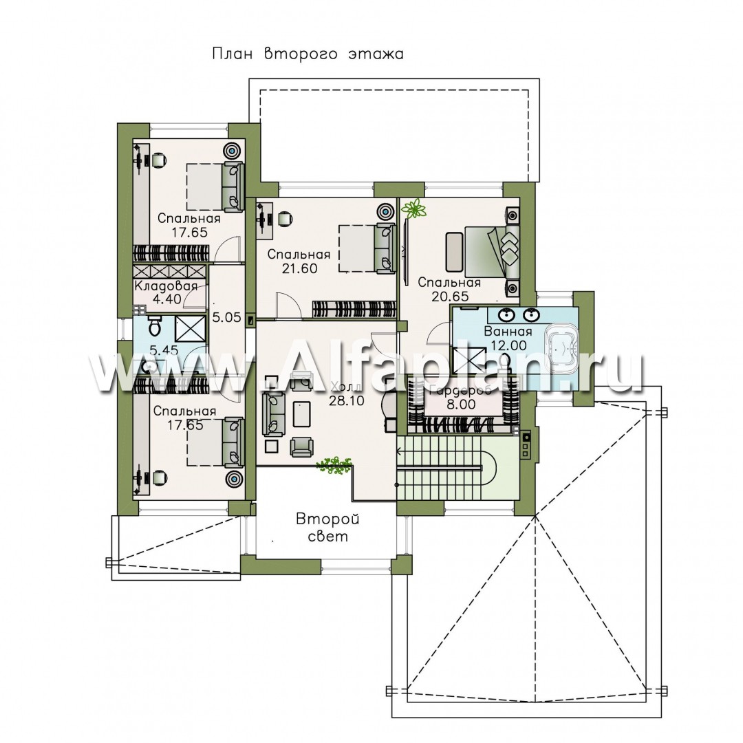 Проекты домов Альфаплан - «Альстер» — трехэтажный коттедж с гаражом и эксплуатируемой кровлей - план проекта №2