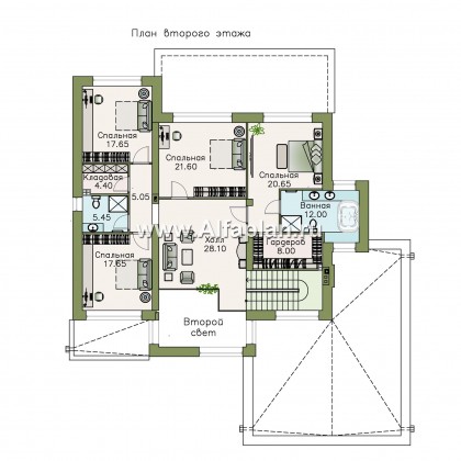 Проекты домов Альфаплан - «Альстер» — трехэтажный коттедж с гаражом и эксплуатируемой кровлей - превью плана проекта №2