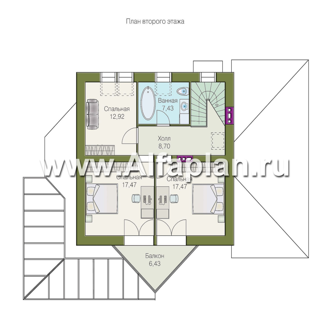 Проекты домов Альфаплан - «Кристалл» - загородный дом с оранжереей - план проекта №2