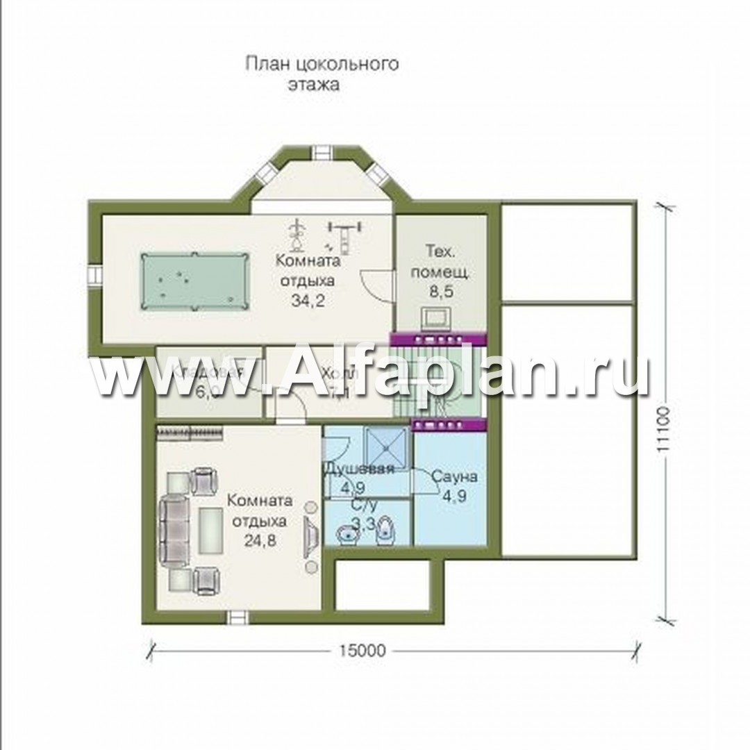 Проекты домов Альфаплан - «Принцесса на горошине»  - представительный трехэтажный особняк - изображение плана проекта №1