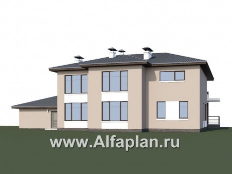 Проекты домов Альфаплан - «Семь звезд» - современный коттедж с панорамными окнами и гаражом - превью дополнительного изображения №1