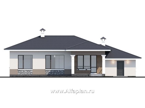 Проекты домов Альфаплан - "Новый свет" - проект одноэтажного дома с гаражом для небольшой семьи - превью фасада №4