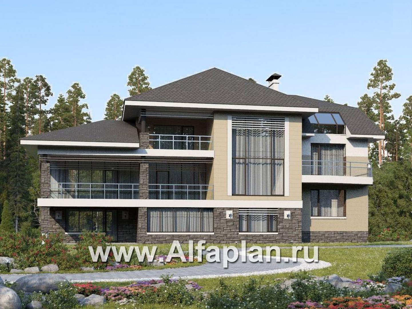 Проекты домов Альфаплан - Эксклюзивный проект современной виллы - основное изображение