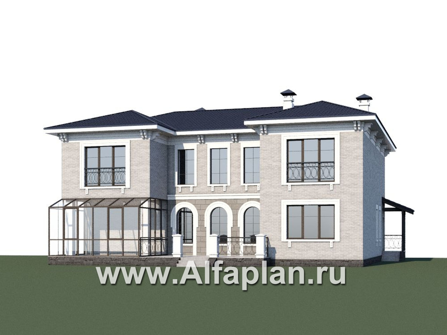 Проекты домов Альфаплан - «Меньшиков» - респектабельный классический двухэтажный особняк - дополнительное изображение №1
