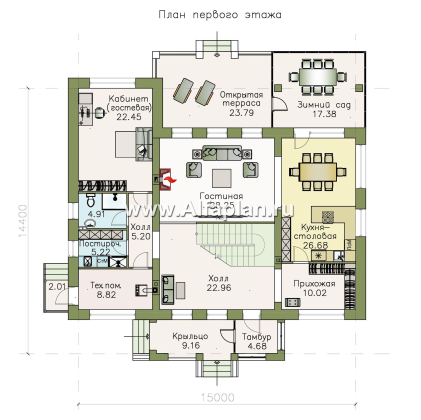 Проекты домов Альфаплан - «Меньшиков» - респектабельный классический двухэтажный особняк - превью плана проекта №1