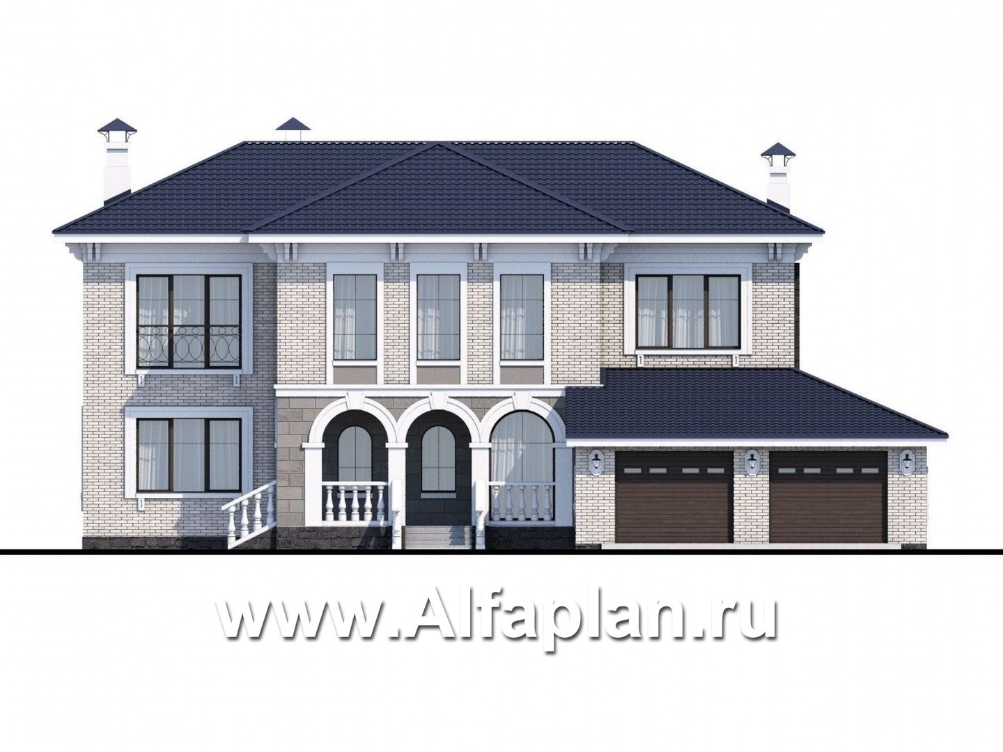 Проекты домов Альфаплан - «Меньшиков» - респектабельный особняк с гаражом - изображение фасада №1