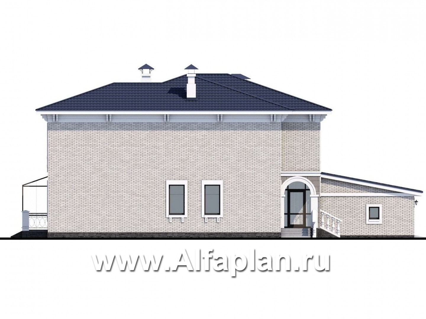 Проекты домов Альфаплан - «Меньшиков» - респектабельный особняк с гаражом - изображение фасада №3