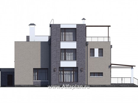 Проекты домов Альфаплан - «Эндр» — большая вилла с гаражом и  с эксплуатируемой кровлей - превью фасада №4