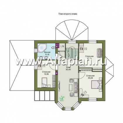 Проекты домов Альфаплан - «Фаворит» - коттедж с эркером и навесом для машины - превью плана проекта №2