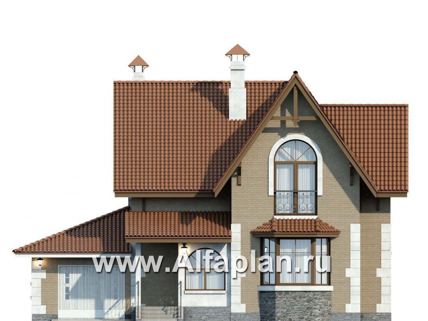 Проекты домов Альфаплан - «Примавера» - компактный коттедж c теплым гаражом - изображение фасада №1