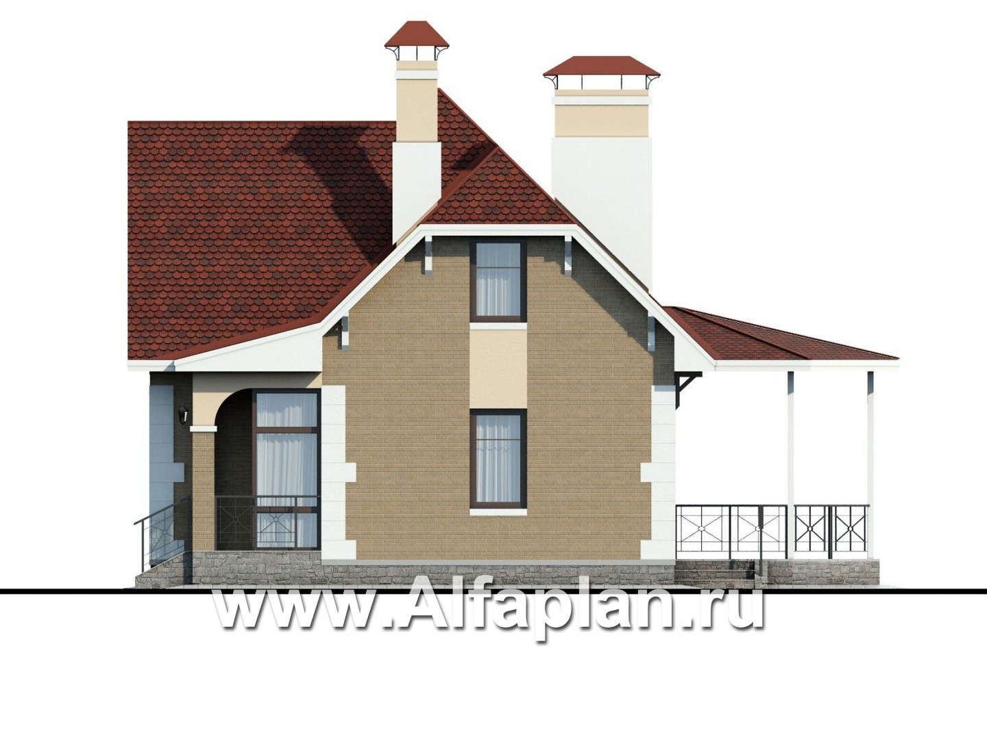 Проекты домов Альфаплан - «Летний вечер» - небольшой коттедж для загородной жизни - изображение фасада №2
