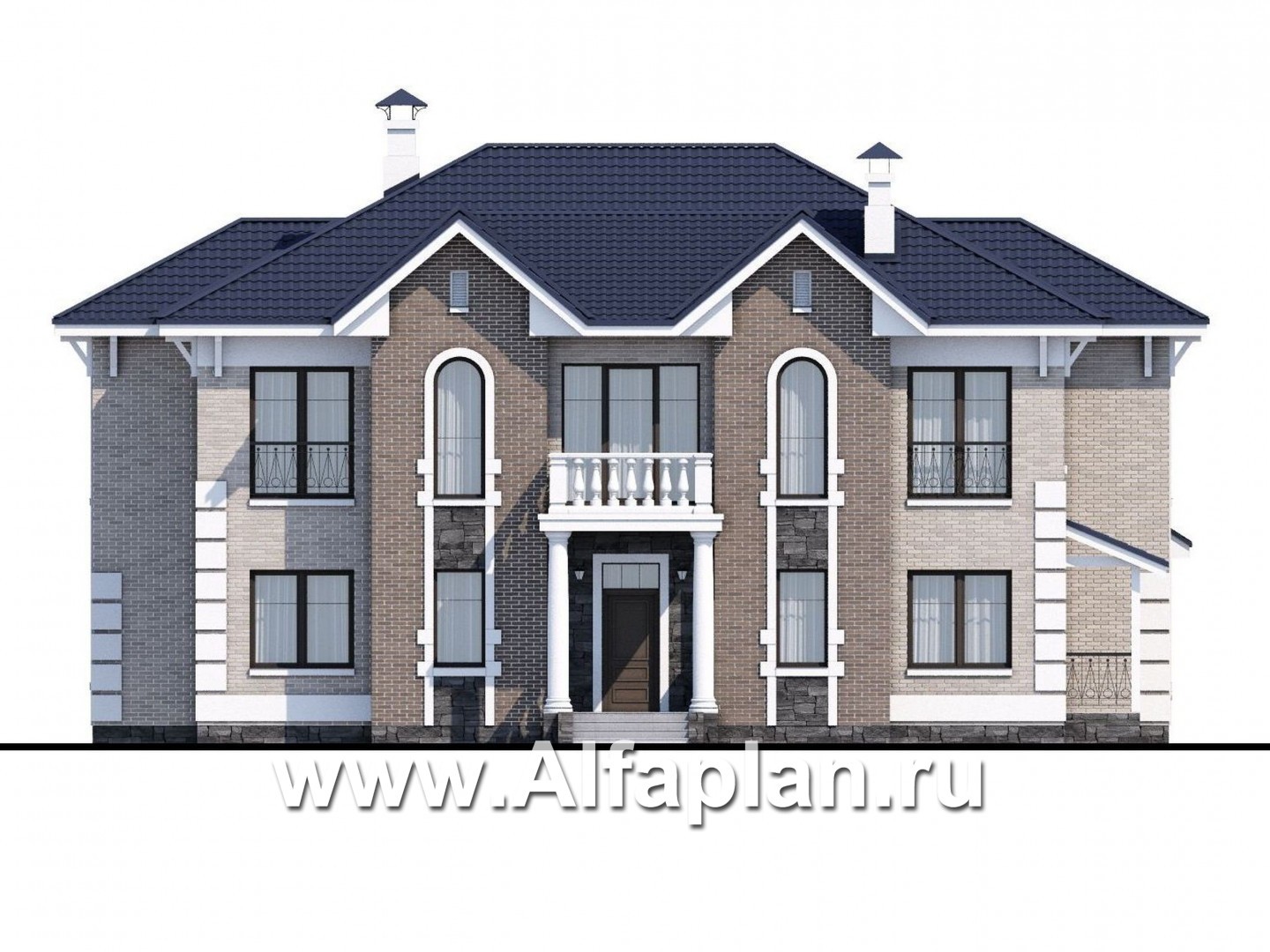 Проекты домов Альфаплан - «Воронцов» - комфортабельная вилла для большой семьи - изображение фасада №1