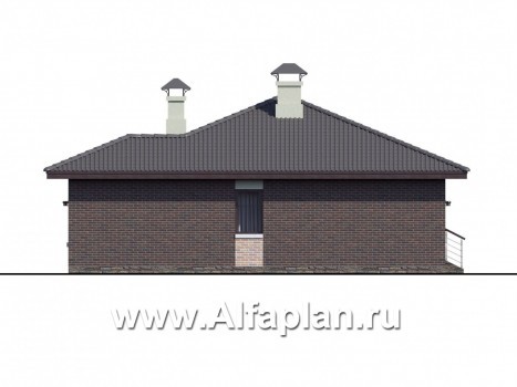 Проекты домов Альфаплан - «Онега» - компактный одноэтажный коттедж с двумя спальнями - превью фасада №3