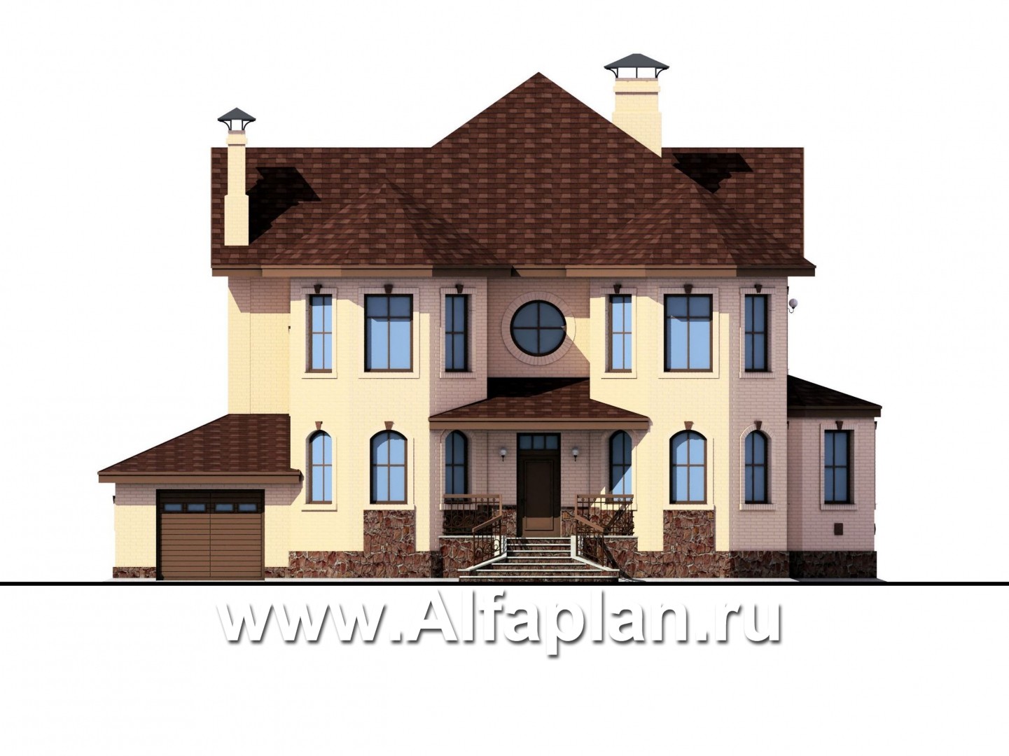 Проекты домов Альфаплан - «Амбиент» - амбиционый дом с двумя мощными эркерами - изображение фасада №1