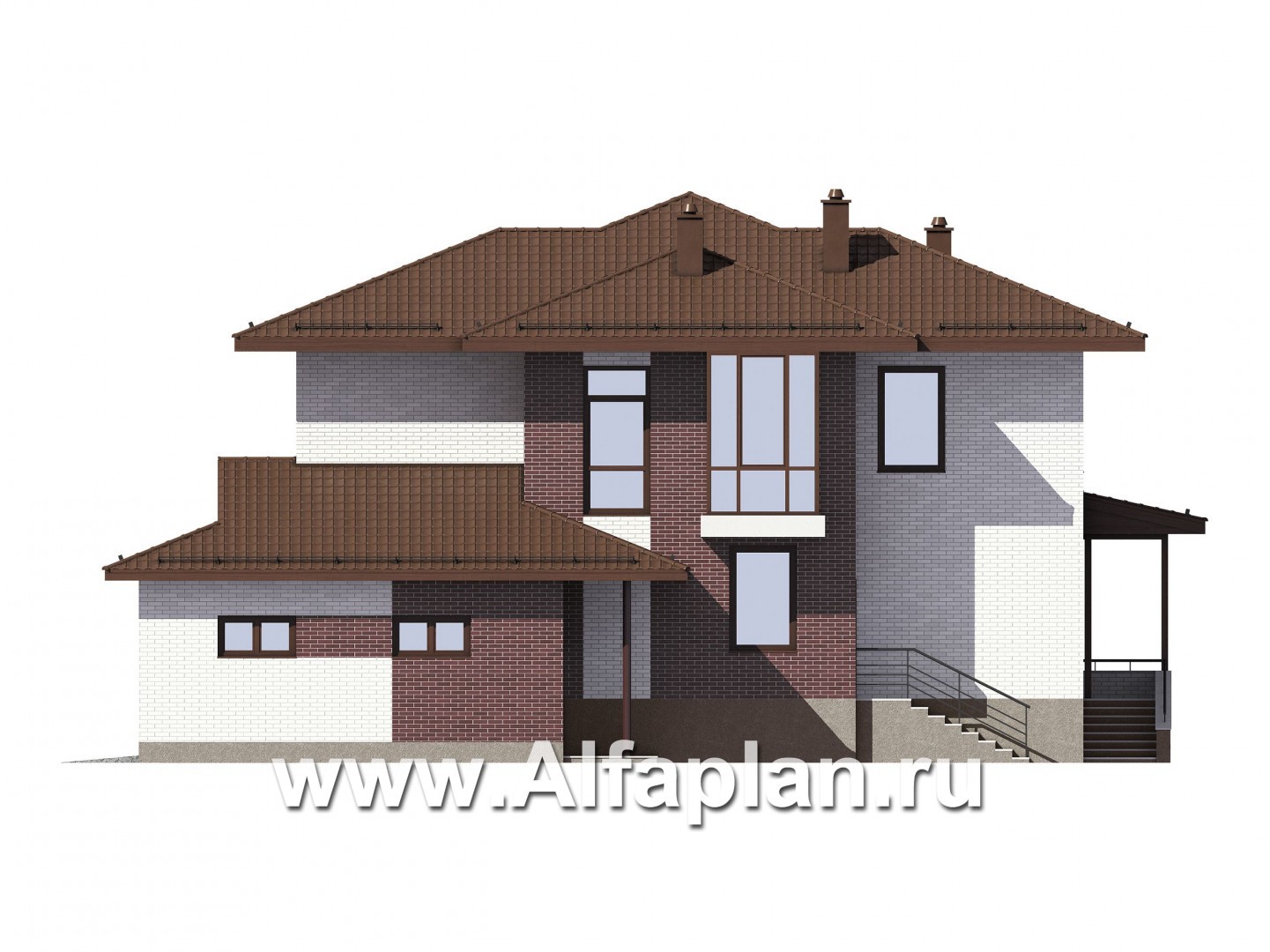 Проекты домов Альфаплан - Двухэтажный коттедж с гаражом на 2 машины - изображение фасада №3