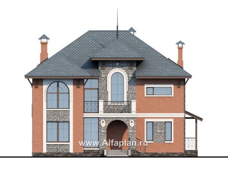 Проекты домов Альфаплан - «Айвенго»- двуxэтажный особняк для большой семьи с жилой мансардой - превью фасада №1