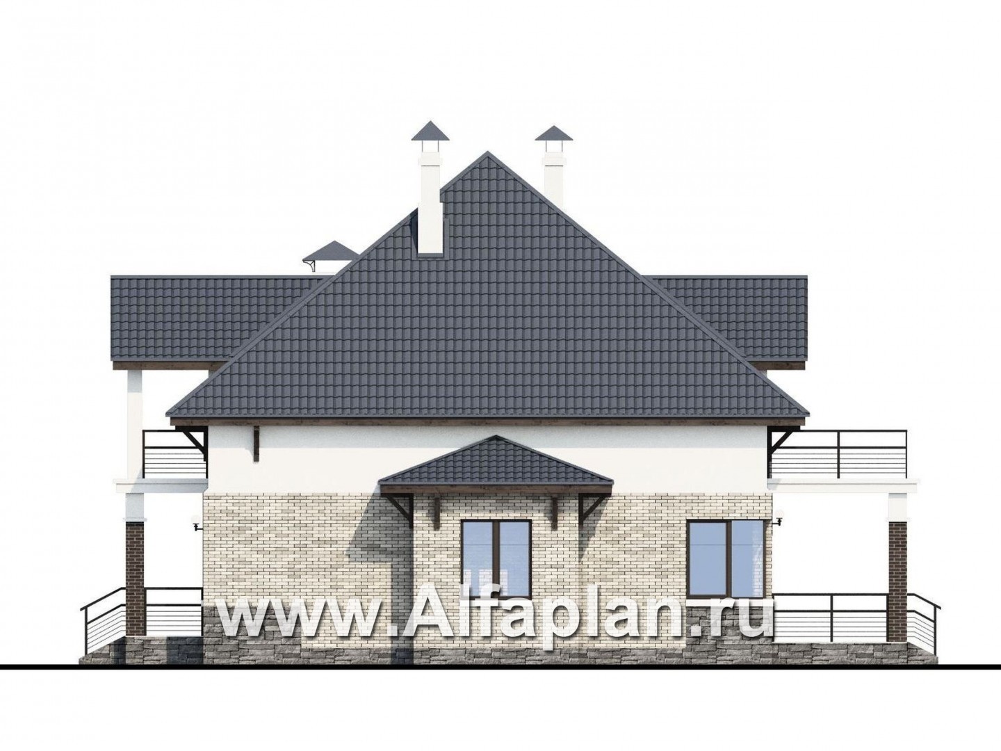 Проекты домов Альфаплан - «Брилланте» - яркий  коттедж из кирпичей с пирамидальной кровлей - изображение фасада №2
