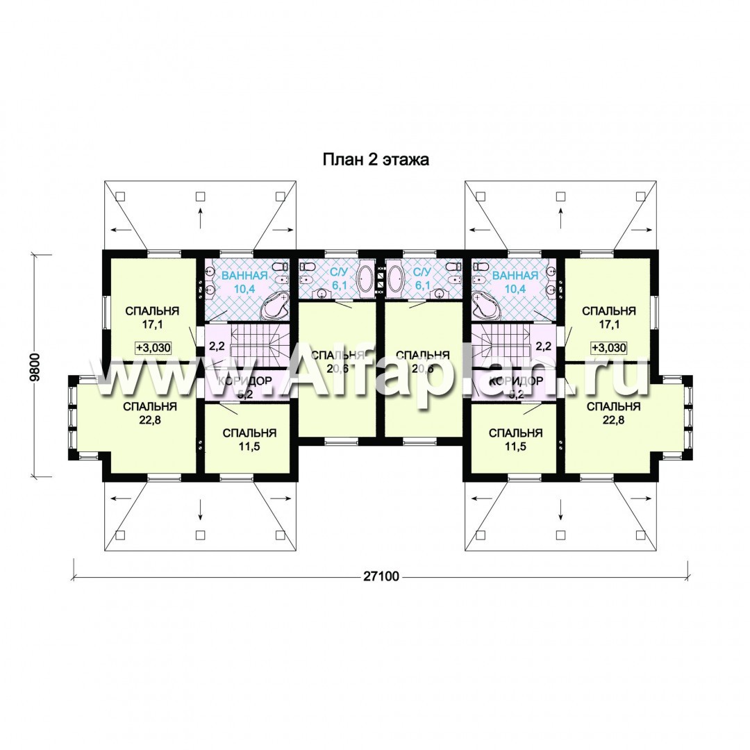 Проекты домов Альфаплан - Дом на две семьи - изображение плана проекта №2