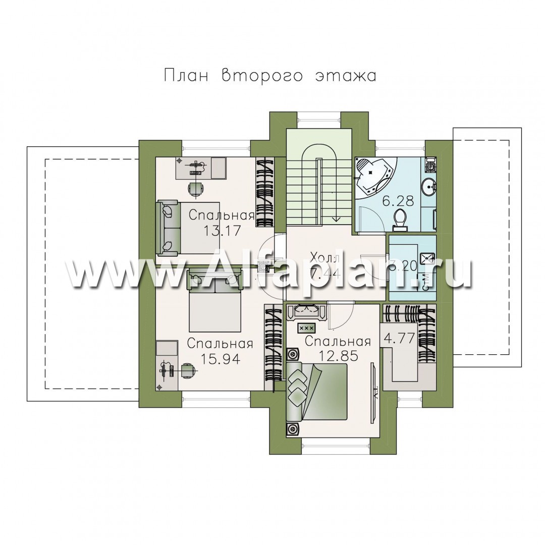 Проекты домов Альфаплан - Уютный загородный дом с двускатной кровлей - изображение плана проекта №2