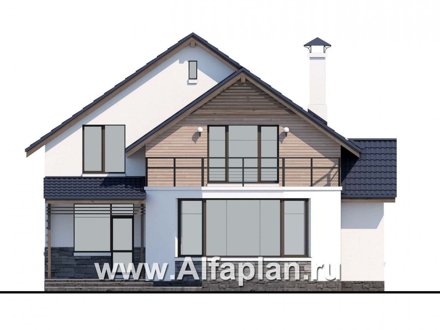 Проекты домов Альфаплан - «Ожерелье» - удобный мансардный дом с красивой гостиной - изображение фасада №4