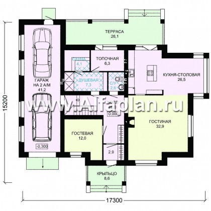 Проекты домов Альфаплан - Современный дом с гаражом на две машины - превью плана проекта №1