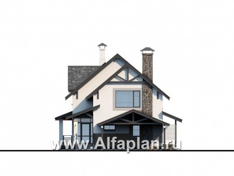 Проекты домов Альфаплан - «Роза ветров» - загородный дом с летней куxней и навесом для машин - превью фасада №1