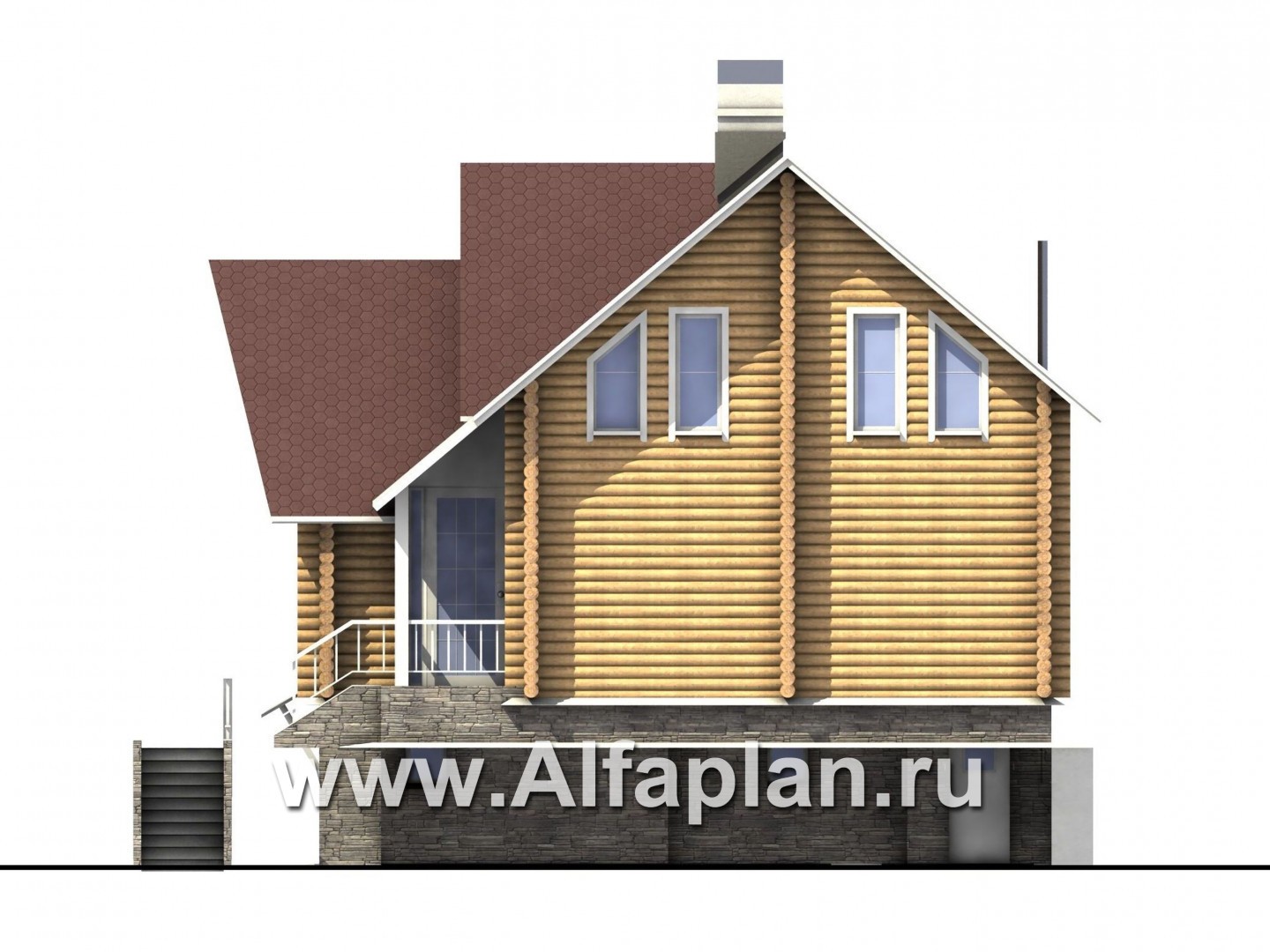 Проекты домов Альфаплан - «Усадьба» - деревянный  дом с высоким цоколем - изображение фасада №2