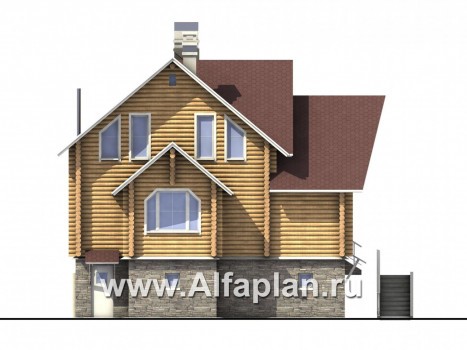 Проекты домов Альфаплан - «Усадьба» - деревянный  дом с высоким цоколем - превью фасада №3