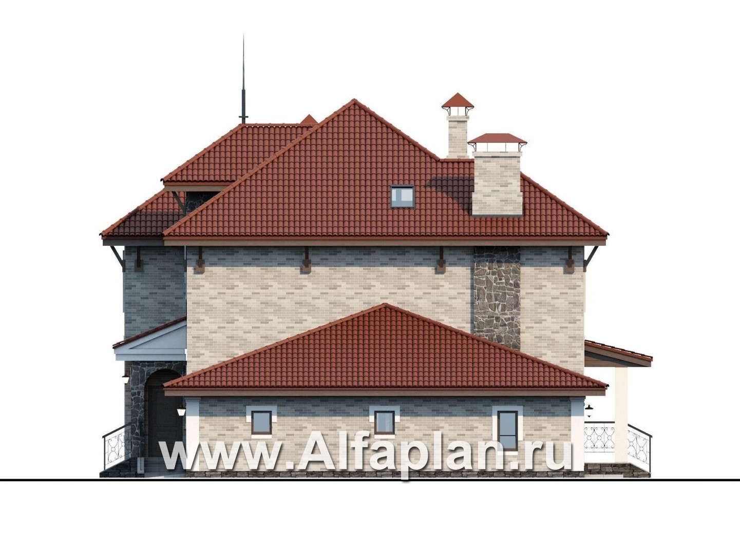Проекты домов Альфаплан - «Айвенго» — особняк для большой семьи с жилой мансардой и гаражом - изображение фасада №2